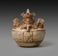 Gef&auml;&szlig; mit Musikszene. Recuay-Kultur, n&ouml;rdliches Hochland in Peru, 3.-8. Jhd. n.Chr. Sammlung Ebn&ouml;ther